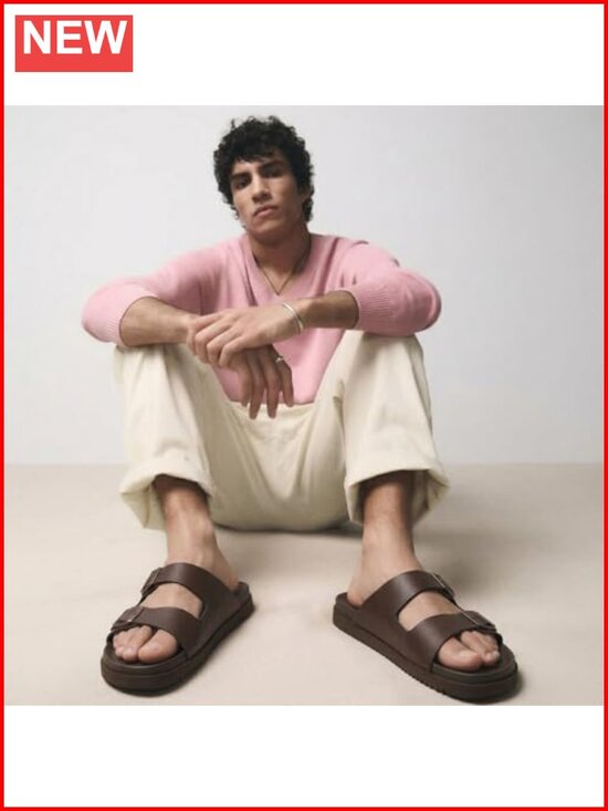 Slip On Slides for Men with Adjustable Straps, Cushioned Footbed and Ridged